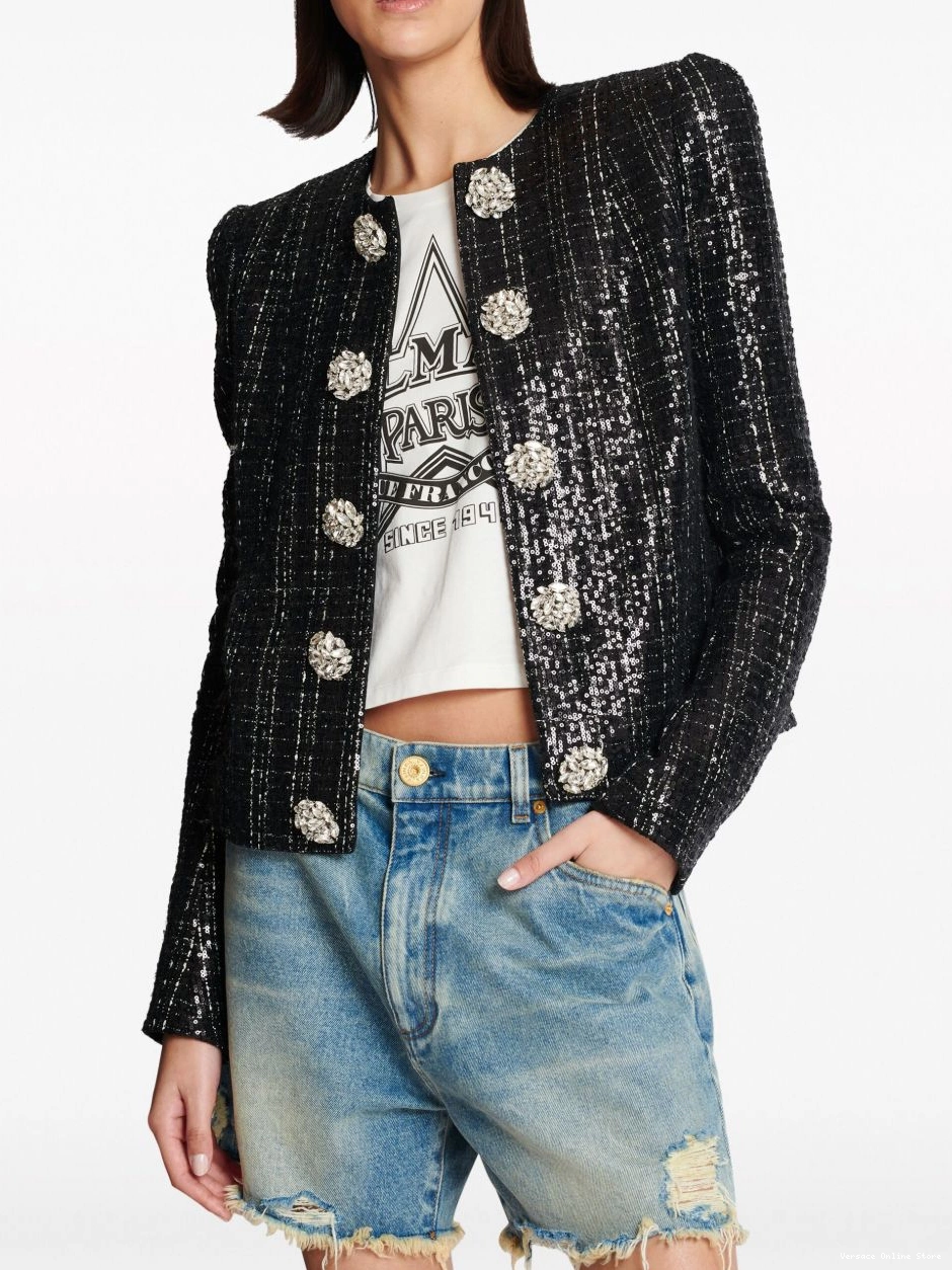 Cheap tweed jacket Women Versace sequin-embellished 0816